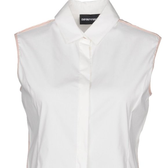 EMPORIO ARMANI SLEEVE LESS BLOUSE SIZE 38 IT, 2 US OFF WHITE W/ BEIGE BINDING - Picture 3 of 5
